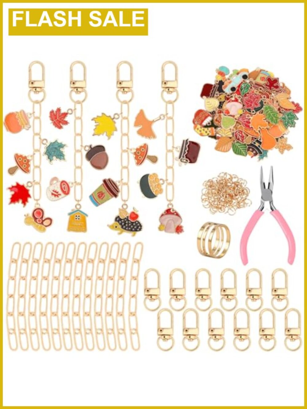189pc Fall Thanksgiving Keychain Making Kit Charms Jump Rings Plier Craft Set